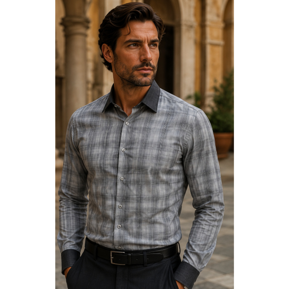 Dolce & Gabbana Italy Men Gray Checkered Cotton Dress Shirt Sz US 15.5 Designer